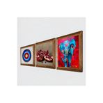 Pinecone Nazar, Fil, Nar Taş Duvar Tablosu - Ahşap Çerçeveli Taş Tablo - 25x25 cm - 3 Parça Set - Dekoratif Duvar Sanatı - Modern Ev ve Ofis Duvar Dekoru W3-1690