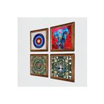 Pinecone Nazar, Hayat Ağacı, Mandala, Fil Taş Duvar Tablosu - Ahşap Çerçeveli Taş Tablo - 25x25 cm - 4 Parça Set - Dekoratif Duvar Sanatı - Modern Ev ve Ofis Duvar Dekoru W4-886