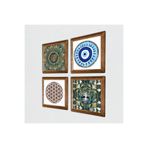 Pinecone Nazar, Hayat Ağacı, Mandala, Yaşam Çiçeği Taş Duvar Tablosu - Ahşap Çerçeveli Taş Tablo - 25x25 cm - 4 Parça Set - Dekoratif Duvar Sanatı - Modern Ev ve Ofis Duvar Dekoru W4-1003