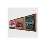 Pinecone Nazar, Hayat Ağacı, Nar Taş Duvar Tablosu - Ahşap Çerçeveli Taş Tablo - 25x25 cm - 3 Parça Set - Dekoratif Duvar Sanatı - Modern Ev ve Ofis Duvar Dekoru W3-1057