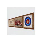 Pinecone Nazar, Hayat Ağacı, Nar Taş Duvar Tablosu - Ahşap Çerçeveli Taş Tablo - 25x25 cm - 3 Parça Set - Dekoratif Duvar Sanatı - Modern Ev ve Ofis Duvar Dekoru W3-946