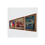 Pinecone Nazar, Kaplumbağa Terbiyecisi, Nar Taş Duvar Tablosu - Ahşap Çerçeveli Taş Tablo - 25x25 cm - 3 Parça Set - Dekoratif Duvar Sanatı - Modern Ev ve Ofis Duvar Dekoru W3-1556