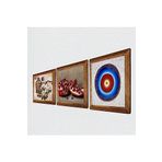 Pinecone Nazar, Kelebekli Çiçek, Nar Taş Duvar Tablosu - Ahşap Çerçeveli Taş Tablo - 25x25 cm - 3 Parça Set - Dekoratif Duvar Sanatı - Modern Ev ve Ofis Duvar Dekoru W3-1107