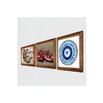 Pinecone Nazar, Kelebekli Çiçek, Nar Taş Duvar Tablosu - Ahşap Çerçeveli Taş Tablo - 25x25 cm - 3 Parça Set - Dekoratif Duvar Sanatı - Modern Ev ve Ofis Duvar Dekoru W3-1108