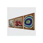 Pinecone Nazar, Kelebekli Çiçek, Nar Taş Duvar Tablosu - Ahşap Çerçeveli Taş Tablo - 25x25 cm - 3 Parça Set - Dekoratif Duvar Sanatı - Modern Ev ve Ofis Duvar Dekoru W3-1174