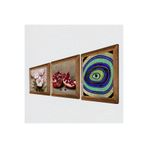 Pinecone Nazar, Kelebekli Çiçek, Nar Taş Duvar Tablosu - Ahşap Çerçeveli Taş Tablo - 25x25 cm - 3 Parça Set - Dekoratif Duvar Sanatı - Modern Ev ve Ofis Duvar Dekoru W3-1252