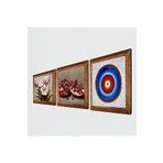 Pinecone Nazar, Kelebekli Çiçek, Nar Taş Duvar Tablosu - Ahşap Çerçeveli Taş Tablo - 25x25 cm - 3 Parça Set - Dekoratif Duvar Sanatı - Modern Ev ve Ofis Duvar Dekoru W3-1262