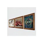 Pinecone Nazar, Leonardo da Vinci At Heykeli, Nar Taş Duvar Tablosu - Ahşap Çerçeveli Taş Tablo - 25x25 cm - 3 Parça Set - Dekoratif Duvar Sanatı - Modern Ev ve Ofis Duvar Dekoru W3-1324