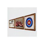 Pinecone Nazar, Leonardo da Vinci At Heykeli, Nar Taş Duvar Tablosu - Ahşap Çerçeveli Taş Tablo - 25x25 cm - 3 Parça Set - Dekoratif Duvar Sanatı - Modern Ev ve Ofis Duvar Dekoru W3-1333
