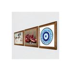 Pinecone Nazar, Leonardo da Vinci At Heykeli, Nar Taş Duvar Tablosu - Ahşap Çerçeveli Taş Tablo - 25x25 cm - 3 Parça Set - Dekoratif Duvar Sanatı - Modern Ev ve Ofis Duvar Dekoru W3-1334