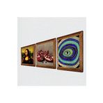 Pinecone Nazar, Leonardo da Vinci Mona Lisa, Nar Taş Duvar Tablosu - Ahşap Çerçeveli Taş Tablo - 25x25 cm - 3 Parça Set - Dekoratif Duvar Sanatı - Modern Ev ve Ofis Duvar Dekoru W3-1432