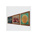 Pinecone Nazar, Lotus Çiçeği, Nar Taş Duvar Tablosu - Ahşap Çerçeveli Taş Tablo - 25x25 cm - 3 Parça Set - Dekoratif Duvar Sanatı - Modern Ev ve Ofis Duvar Dekoru W3-1671