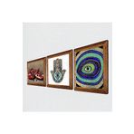Pinecone Nazar, Nar, Fatma Ana Eli (Hamsa) Taş Duvar Tablosu - Ahşap Çerçeveli Taş Tablo - 25x25 cm - 3 Parça Set - Dekoratif Duvar Sanatı - Modern Ev ve Ofis Duvar Dekoru W3-752