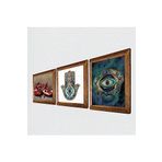 Pinecone Nazar, Nar, Fatma Ana Eli (Hamsa) Taş Duvar Tablosu - Ahşap Çerçeveli Taş Tablo - 25x25 cm - 3 Parça Set - Dekoratif Duvar Sanatı - Modern Ev ve Ofis Duvar Dekoru W3-753