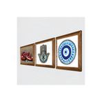 Pinecone Nazar, Nar, Fatma Ana Eli (Hamsa) Taş Duvar Tablosu - Ahşap Çerçeveli Taş Tablo - 25x25 cm - 3 Parça Set - Dekoratif Duvar Sanatı - Modern Ev ve Ofis Duvar Dekoru W3-762