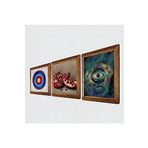 Pinecone Nazar, Nar Taş Duvar Tablosu - Ahşap Çerçeveli Taş Tablo - 25x25 cm - 3 Parça Set - Dekoratif Duvar Sanatı - Modern Ev ve Ofis Duvar Dekoru W3-1685