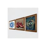 Pinecone Nazar, Nar Taş Duvar Tablosu - Ahşap Çerçeveli Taş Tablo - 25x25 cm - 3 Parça Set - Dekoratif Duvar Sanatı - Modern Ev ve Ofis Duvar Dekoru W3-1686