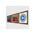 Pinecone Nazar, Nar Taş Duvar Tablosu - Ahşap Çerçeveli Taş Tablo - 25x25 cm - 3 Parça Set - Dekoratif Duvar Sanatı - Modern Ev ve Ofis Duvar Dekoru W3-840