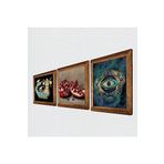 Pinecone Nazar, Şahmeran, Nar Taş Duvar Tablosu - Ahşap Çerçeveli Taş Tablo - 25x25 cm - 3 Parça Set - Dekoratif Duvar Sanatı - Modern Ev ve Ofis Duvar Dekoru W3-1007