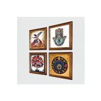 Pinecone Nazar, Semazen, Nar Ağacı, Fatma Ana Eli (Hamsa) Taş Duvar Tablosu - Ahşap Çerçeveli Taş Tablo - 25x25 cm - 4 Parça Set - Dekoratif Duvar Sanatı - Modern Ev ve Ofis Duvar Dekoru W4-655