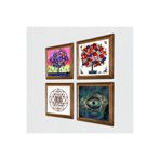 Pinecone Nazar, Sri Yantra, Hayat Ağacı, Nar Ağacı Taş Duvar Tablosu - Ahşap Çerçeveli Taş Tablo - 25x25 cm - 4 Parça Set - Dekoratif Duvar Sanatı - Modern Ev ve Ofis Duvar Dekoru W4-1008