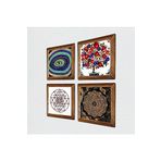 Pinecone Nazar, Sri Yantra, Nar Ağacı Taş Duvar Tablosu - Ahşap Çerçeveli Taş Tablo - 25x25 cm - 4 Parça Set - Dekoratif Duvar Sanatı - Modern Ev ve Ofis Duvar Dekoru W4-1018