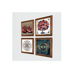 Pinecone Nazar, Sri Yantra, Nar, Nar Ağacı Taş Duvar Tablosu - Ahşap Çerçeveli Taş Tablo - 25x25 cm - 4 Parça Set - Dekoratif Duvar Sanatı - Modern Ev ve Ofis Duvar Dekoru W4-1010
