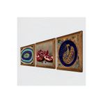 Pinecone Nazar, Tavus Kuşu, Nar Taş Duvar Tablosu - Ahşap Çerçeveli Taş Tablo - 25x25 cm - 3 Parça Set - Dekoratif Duvar Sanatı - Modern Ev ve Ofis Duvar Dekoru W3-1661
