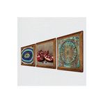 Pinecone Nazar, Yaşam Çiçeği, Nar Taş Duvar Tablosu - Ahşap Çerçeveli Taş Tablo - 25x25 cm - 3 Parça Set - Dekoratif Duvar Sanatı - Modern Ev ve Ofis Duvar Dekoru W3-1654