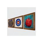Pinecone Nazar, Yaşam Çiçeği, Nar Taş Duvar Tablosu - Ahşap Çerçeveli Taş Tablo - 25x25 cm - 3 Parça Set - Dekoratif Duvar Sanatı - Modern Ev ve Ofis Duvar Dekoru W3-346
