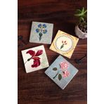 Pinecone PCBA576 Pembe Ortanca Çiçeği Ebru Sanatı Lale 4'lü 10x10 cm Masaüstü Taş Bardak Altlığı