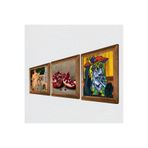Pinecone Picasso Ağlayan Kadın, İki Müzisyen Kız Tablosu, Nar Taş Duvar Tablosu - Ahşap Çerçeveli Taş Tablo - 25x25 cm - 3 Parça Set - Dekoratif Duvar Sanatı - Modern Ev ve Ofis Duvar Dekoru W3-1517