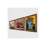 Pinecone Picasso Ağlayan Kadın, Kelebekli Çiçek, Nar Taş Duvar Tablosu - Ahşap Çerçeveli Taş Tablo - 25x25 cm - 3 Parça Set - Dekoratif Duvar Sanatı - Modern Ev ve Ofis Duvar Dekoru W3-1277