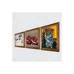 Pinecone Picasso Ağlayan Kadın, Leonardo da Vinci At Heykeli, Nar Taş Duvar Tablosu - Ahşap Çerçeveli Taş Tablo - 25x25 cm - 3 Parça Set - Dekoratif Duvar Sanatı - Modern Ev Duvar Dekoru W3-1348