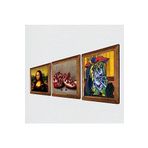 Pinecone Picasso Ağlayan Kadın, Leonardo da Vinci Mona Lisa, Nar Taş Duvar Tablosu - Ahşap Çerçeveli Taş Tablo - 25x25 cm - 3 Parça Set - Dekoratif Duvar Sanatı - Modern Ev Duvar Dekoru W3-1456