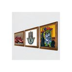 Pinecone Picasso Ağlayan Kadın, Nar, Fatma Ana Eli (Hamsa) Taş Duvar Tablosu - Ahşap Çerçeveli Taş Tablo - 25x25 cm - 3 Parça Set - Dekoratif Duvar Sanatı - Modern Ev ve Ofis Duvar Dekoru W3-779
