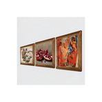 Pinecone Picasso Avignonlu Kızlar, Kelebekli Çiçek, Nar Taş Duvar Tablosu - Ahşap Çerçeveli Taş Tablo - 25x25 cm - 3 Parça Set - Dekoratif Duvar Sanatı - Modern Ev ve Ofis Duvar Dekoru W3-1118