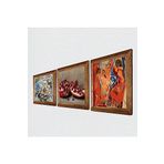 Pinecone Picasso Avignonlu Kızlar, Kelebekli Çiçek, Nar Taş Duvar Tablosu - Ahşap Çerçeveli Taş Tablo - 25x25 cm - 3 Parça Set - Dekoratif Duvar Sanatı - Modern Ev ve Ofis Duvar Dekoru W3-1198