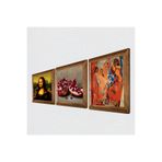 Pinecone Picasso Avignonlu Kızlar, Leonardo da Vinci Mona Lisa, Nar Taş Duvar Tablosu - Ahşap Çerçeveli Taş Tablo - 25x25 cm - 3 Parça Set - Dekoratif Duvar Sanatı - Modern Ev Duvar Dekoru W3-1455