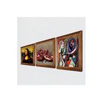 Pinecone Picasso Ayna Karşısındaki Kız, Da Vinci Mona Lisa, Nar Taş Duvar Tablosu - Ahşap Çerçeveli Taş Tablo - 25x25 cm - 3 Parça Set - Dekoratif Duvar Sanatı - Modern Ev Duvar Dekoru W3-1454