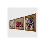 Pinecone Picasso Ayna Karşısındaki Kız, Kelebekli Çiçek, Nar Taş Duvar Tablosu - Ahşap Çerçeveli Taş Tablo - 25x25 cm - 3 Parça Set - Dekoratif Duvar Sanatı - Modern Ev ve Ofis Duvar Dekoru W3-1197