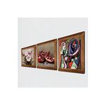 Pinecone Picasso Ayna Karşısındaki Kız, Kelebekli Çiçek, Nar Taş Duvar Tablosu - Ahşap Çerçeveli Taş Tablo - 25x25 cm - 3 Parça Set - Dekoratif Duvar Sanatı - Modern Ev ve Ofis Duvar Dekoru W3-1275