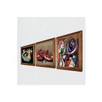 Pinecone Picasso Ayna Karşısındaki Kız, Şahmeran, Nar Taş Duvar Tablosu - Ahşap Çerçeveli Taş Tablo - 25x25 cm - 3 Parça Set - Dekoratif Duvar Sanatı - Modern Ev ve Ofis Duvar Dekoru W3-1032