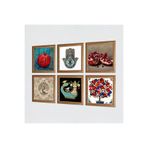 Pinecone Şahmeran, Hayat Ağacı, Nar Ağacı, Nar, Fatma Ana Eli (Hamsa) Taş Duvar Tablosu - Ahşap Çerçeveli Taş Tablo - 25x25 cm - 6 Parça Set - Dekoratif Duvar Sanatı - Modern Ev Duvar Dekoru W6-30