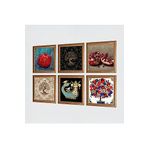 Pinecone Şahmeran, Hayat Ağacı, Nar Ağacı, Nar Taş Duvar Tablosu - Ahşap Çerçeveli Taş Tablo - 25x25 cm - 6 Parça Set - Dekoratif Duvar Sanatı - Modern Ev ve Ofis Duvar Dekoru W6-31