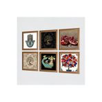 Pinecone Şahmeran, Hayat Ağacı, Nar, Nar Ağacı, Fatma Ana Eli (Hamsa) Taş Duvar Tablosu - Ahşap Çerçeveli Taş Tablo - 25x25 cm - 6 Parça Set - Dekoratif Duvar Sanatı - Modern Ev Duvar Dekoru W6-32
