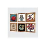 Pinecone Şahmeran, Hayat Ağacı, Semazen, Nar Ağacı, Nar, Fatma Ana Eli Taş Duvar Tablosu - Ahşap Çerçeveli Taş Tablo - 25x25 cm - 6 Parça Set - Dekoratif Duvar Sanatı - Modern Ev Duvar Dekoru W6-29