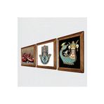Pinecone Şahmeran, Nar, Fatma Ana Eli (Hamsa) Taş Duvar Tablosu - Ahşap Çerçeveli Taş Tablo - 25x25 cm - 3 Parça Set - Dekoratif Duvar Sanatı - Modern Ev ve Ofis Duvar Dekoru W3-702