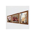 Pinecone Salvador Dalí Amerika’nın Keşfi, Kelebekli Çiçek, Nar Taş Duvar Tablosu - Ahşap Çerçeveli Taş Tablo - 25x25 cm - 3 Parça Set - Dekoratif Duvar Sanatı - Modern Ev ve Ofis Duvar Dekoru W3-1278