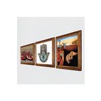 Pinecone Salvador Dalí Belleğin Azmi, Nar, Fatma Ana Eli (Hamsa) Taş Duvar Tablosu - Ahşap Çerçeveli Taş Tablo - 25x25 cm - 3 Parça Set - Dekoratif Duvar Sanatı - Modern Ev Duvar Dekoru W3-782